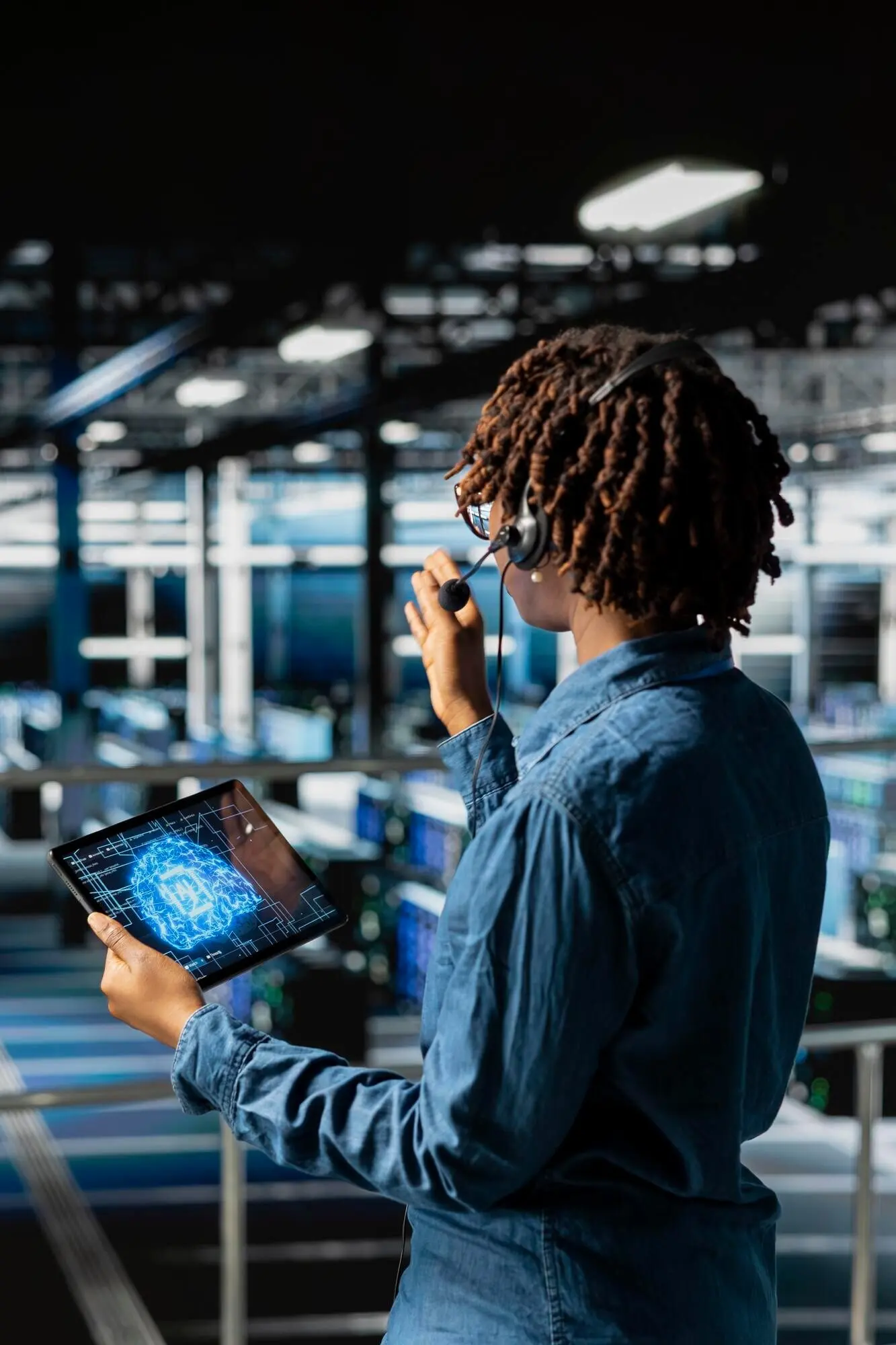 ИТ-специалист серверного хаба мониторит системы и оказывает техническую поддержку.